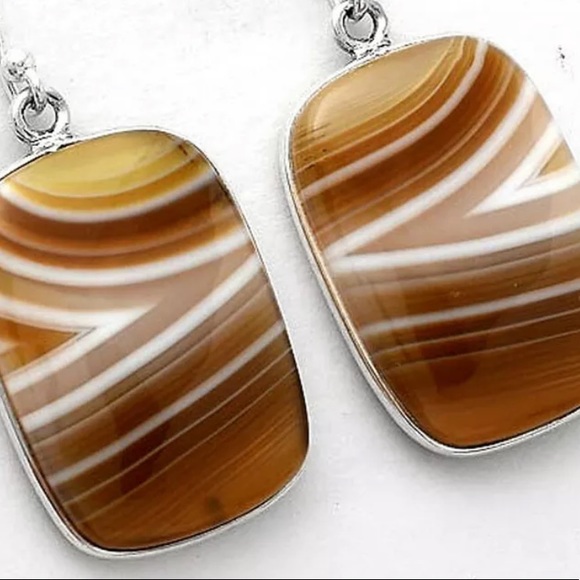 Natural Botswana agate sterling silver earrings - Picture 2 of 4